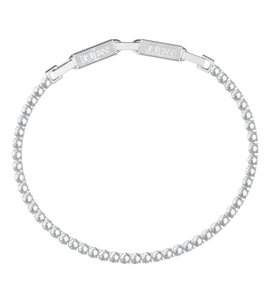 Elegant Guess Jewellery bracelet in a captivating silver gold color, displayed at a dynamic diagonal angle, showcasing its chic design.