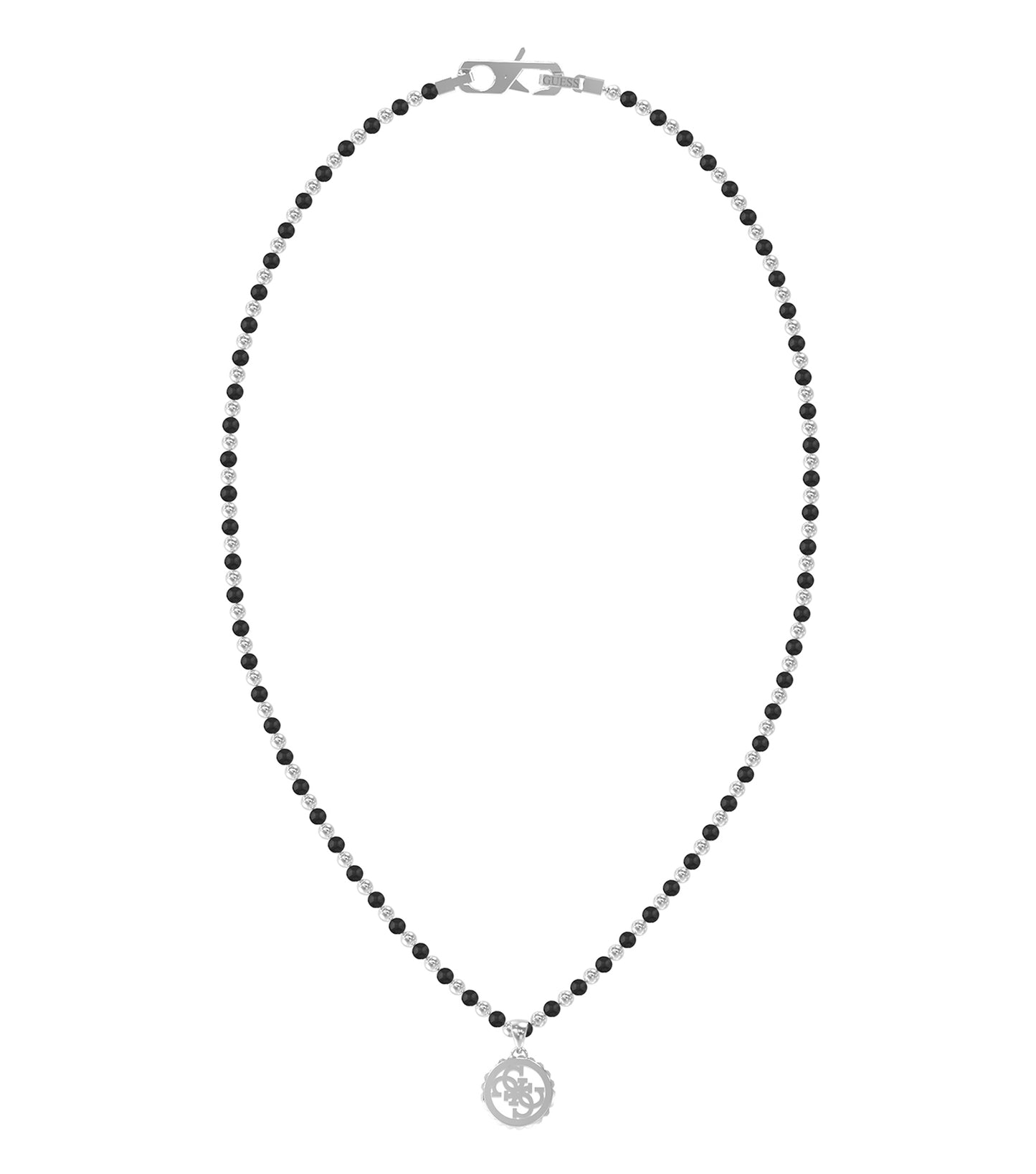 Elegant Guess Jewellery necklace in silver with gold accents, displayed at an alluring front angle against a white background.