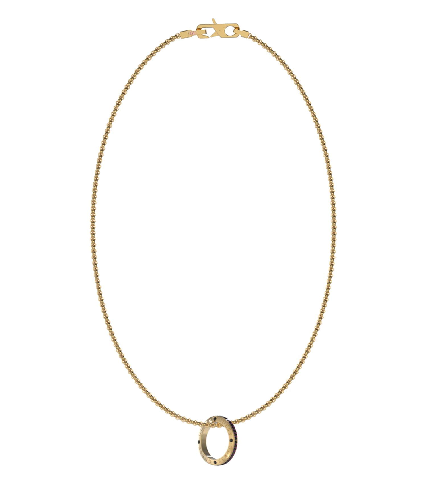 Elegant Guess Jewellery gold and black necklace displayed at a side angle, showcasing the intricate design and luxurious color contrast.