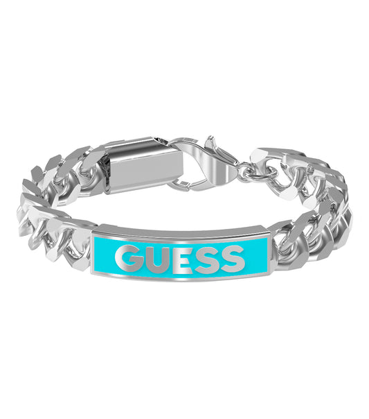 Elegant Guess Jewellery silver bracelet, horizontal angle, showcasing intricate link details and polished finish.