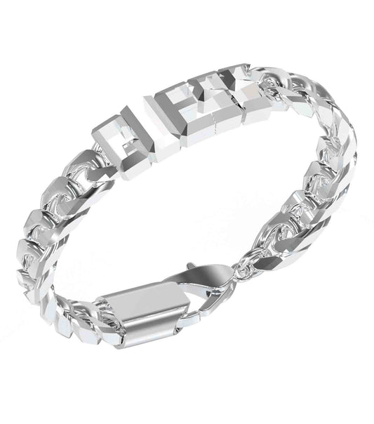 Guess Jewellery Silver Bracelet with sleek design and elegant finish, featuring a top-angle view highlighting its exquisite craftsmanship.