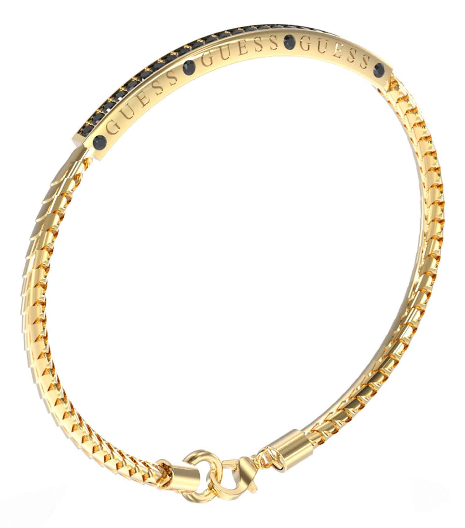 Guess Jewellery bracelet in Gold & Black color, showcasing a sleek design from a top-down angle against a plain backdrop.