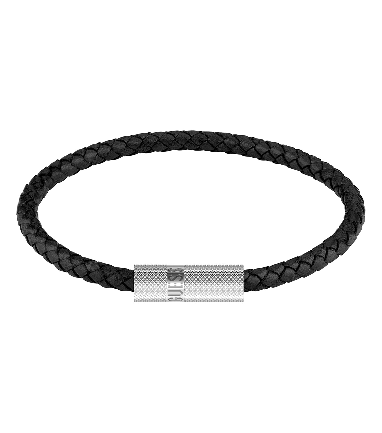 Stylish side-view of Guess Jewellery black bracelet showcasing sleek chain design and elegant clasp for a sophisticated look.