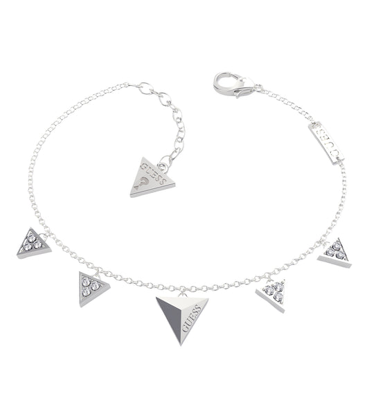Silver Guess Jewellery bracelet with elegant link design, displayed at a slightly tilted angle, capturing soft metallic sheen.