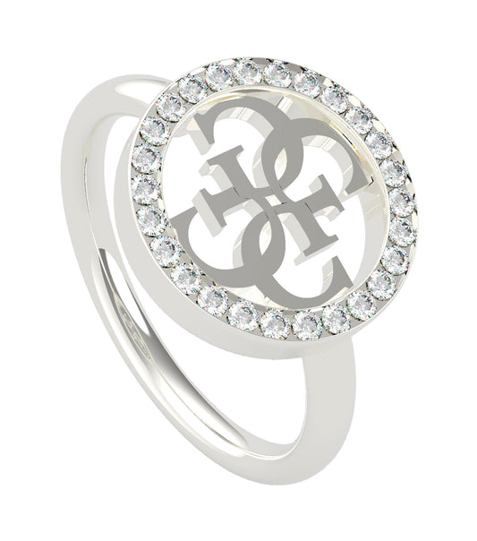 Passionate side-view of GUESS Jewellery silver ring showcasing intricate design and elegant craftsmanship.