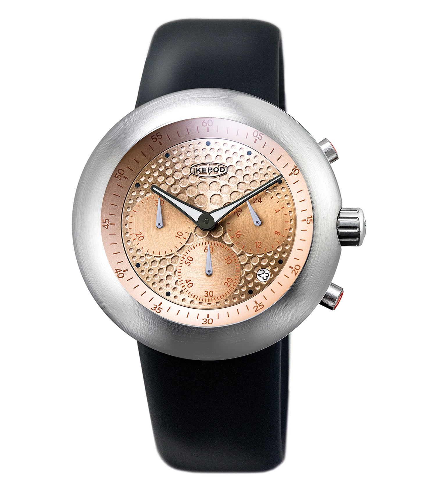 Men Quartz Chronograph 44mm Design Watch with Black Strap & Gold Dial