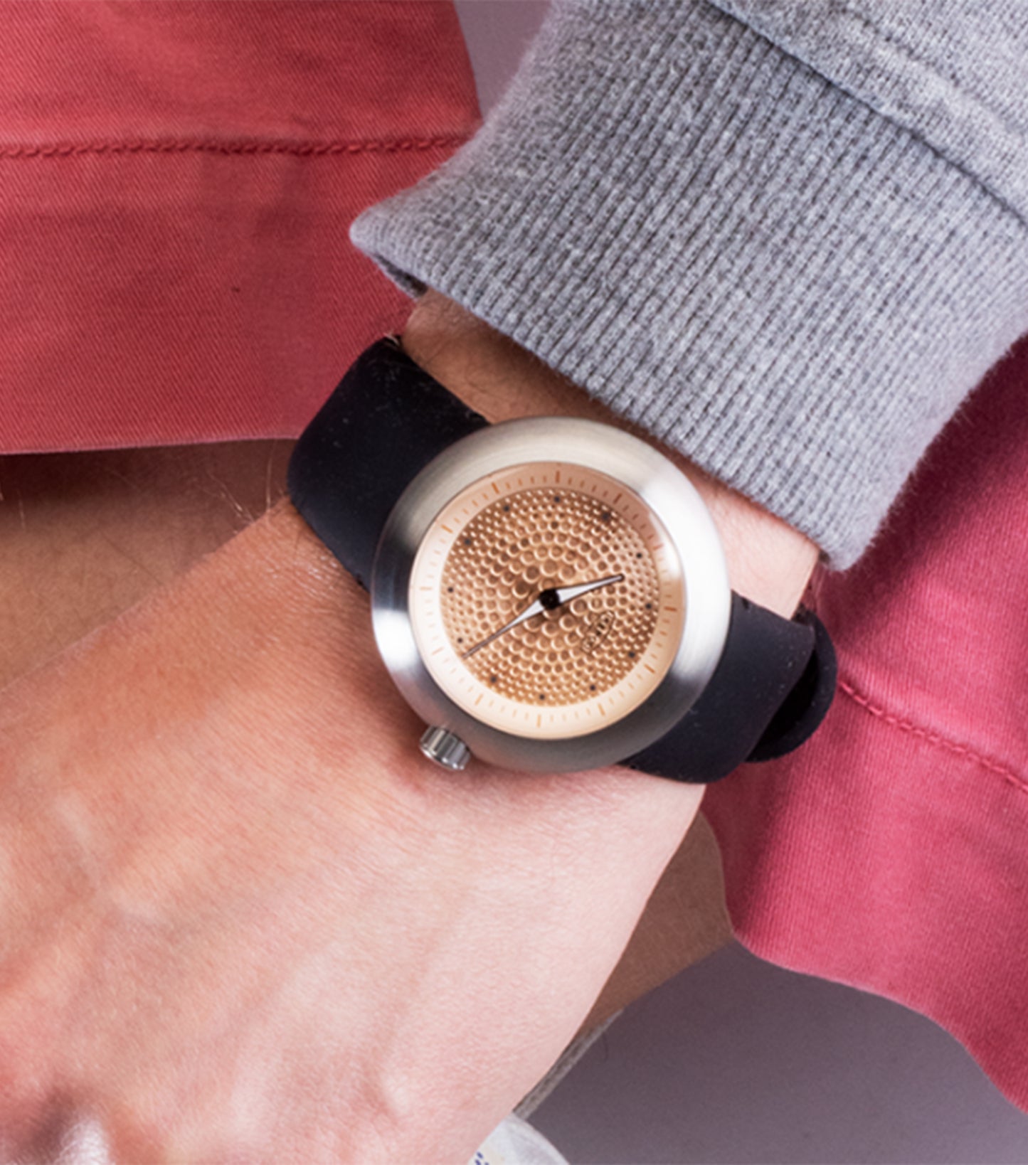 Unisex 42mm Quartz Design Watch with Black Strap & Gold Dial