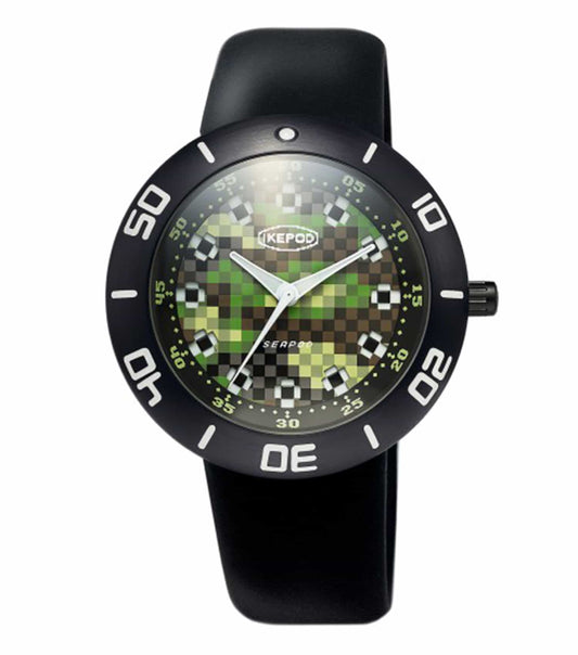 IkePod watch, minimalist design, front view. Sleek modern aesthetics, neutral tone, seamless finish, ideal for enthusiasts.
