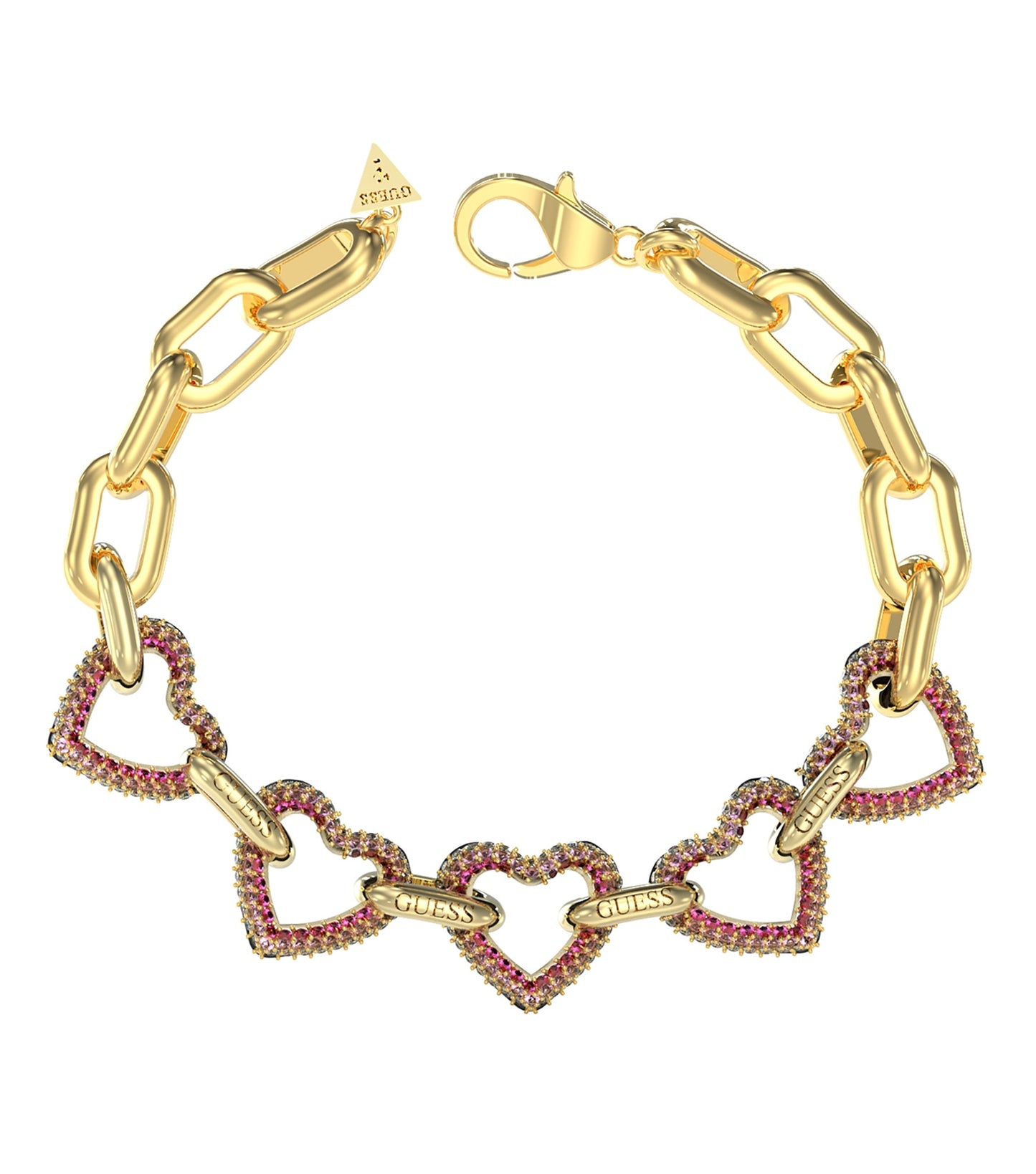 Elegant Guess Jewellery gold bracelet displayed at a dynamic angle, showcasing intricate link details, perfect for style enthusiasts.