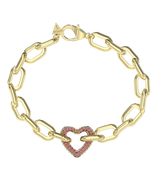 Guess Jewellery gold bracelet, elegant design, angled front view showcases intricate links, perfect accessory for stylish flair