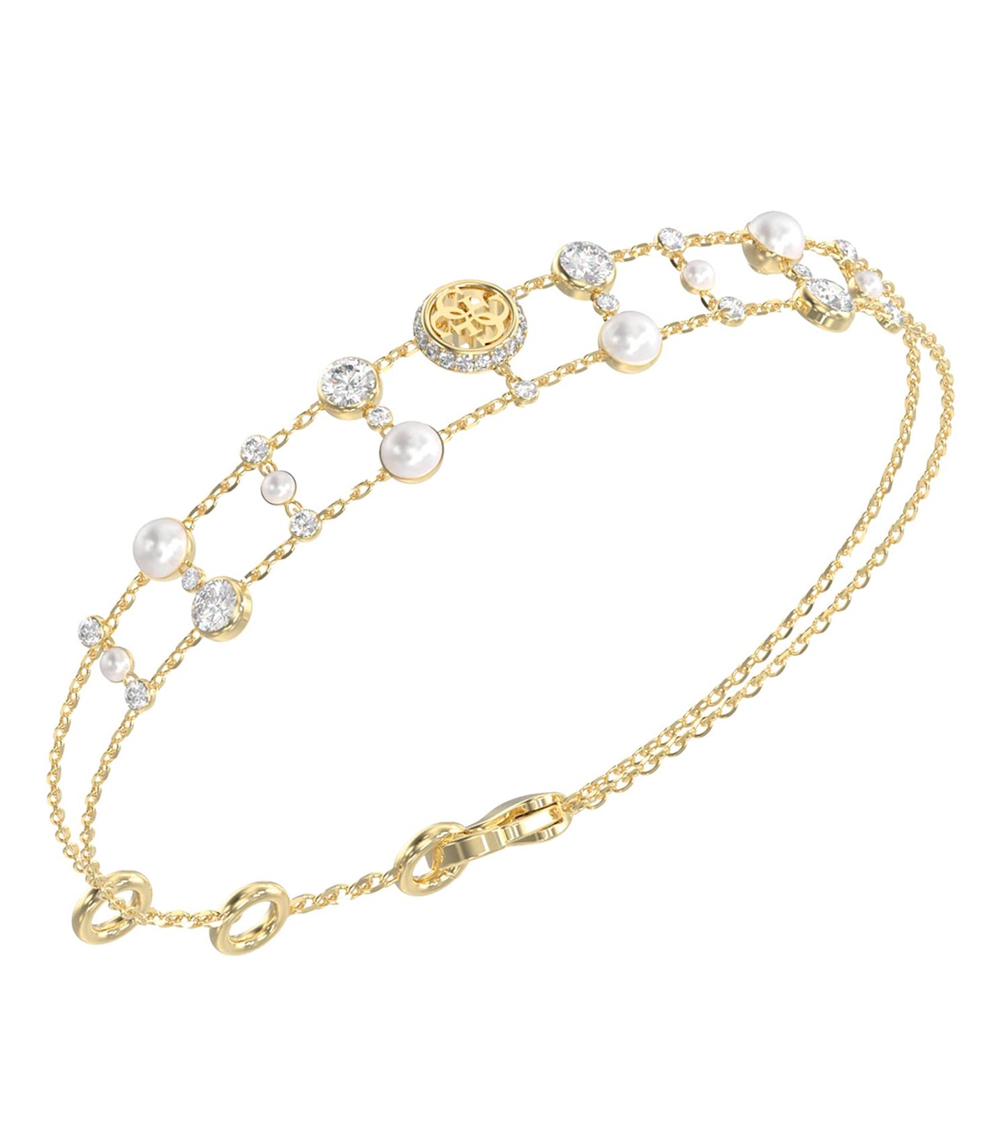 Ladies Tiny Pearly Bracelet Gold Steel