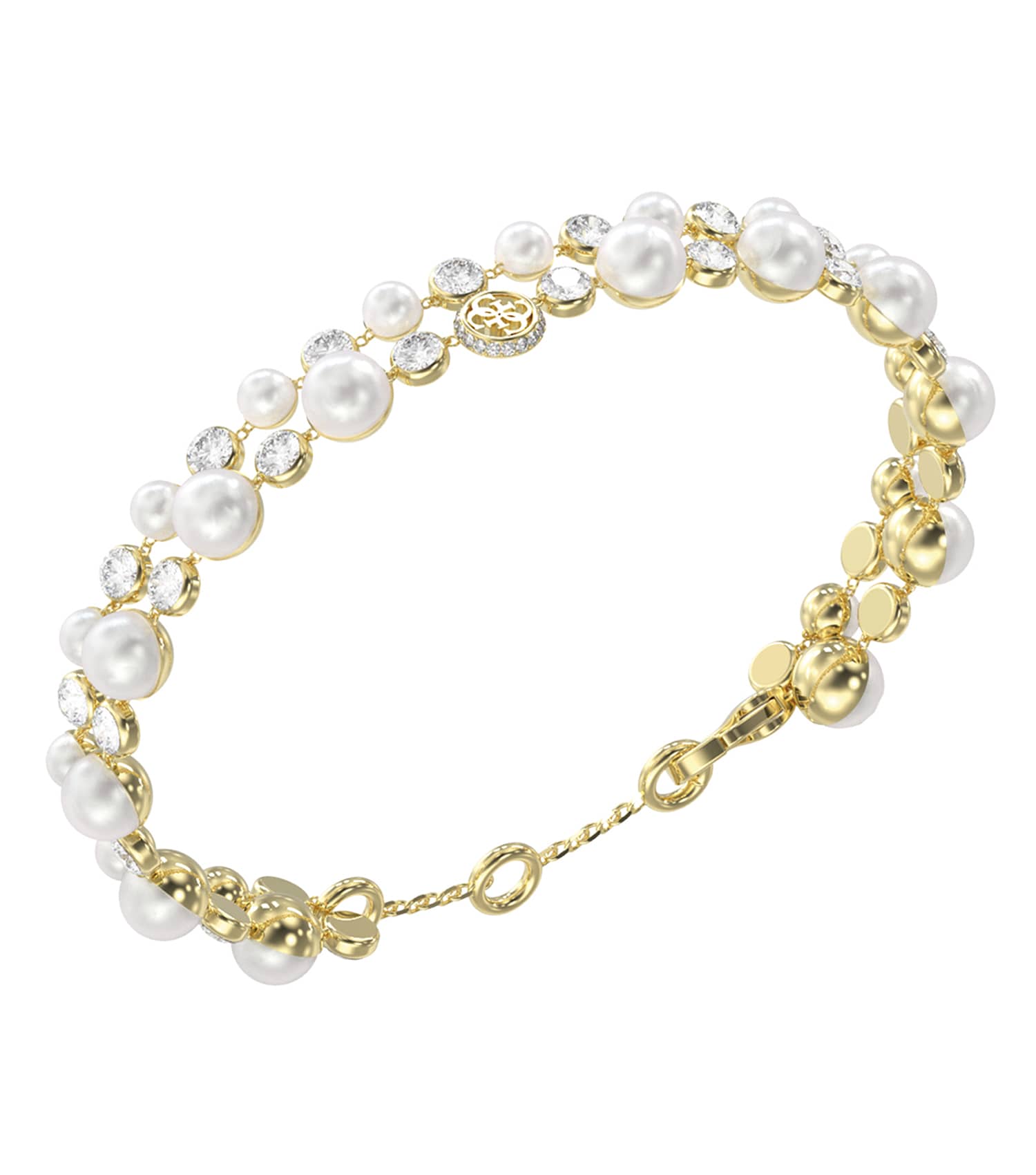 Ladies Tiny Pearly Bracelet Gold Steel