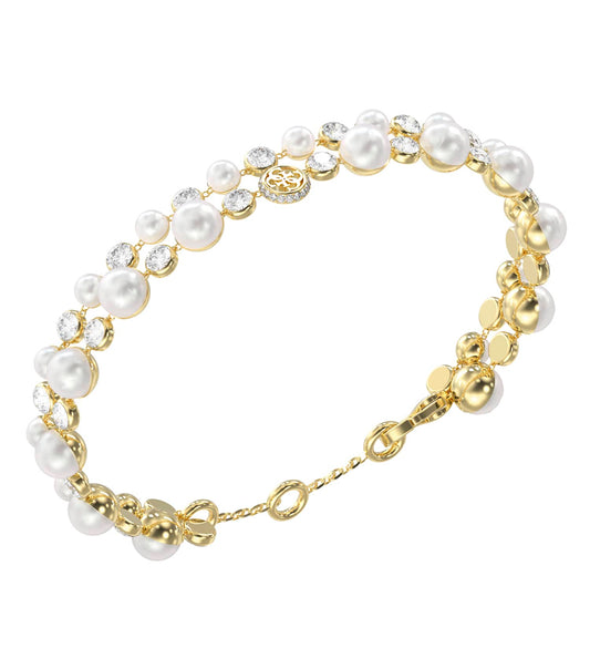 Ladies Tiny Pearly Bracelet Gold Steel
