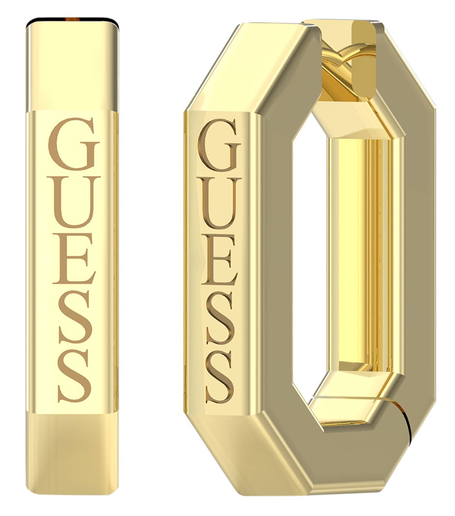 Women Guess Id Earrings Gold Steel
