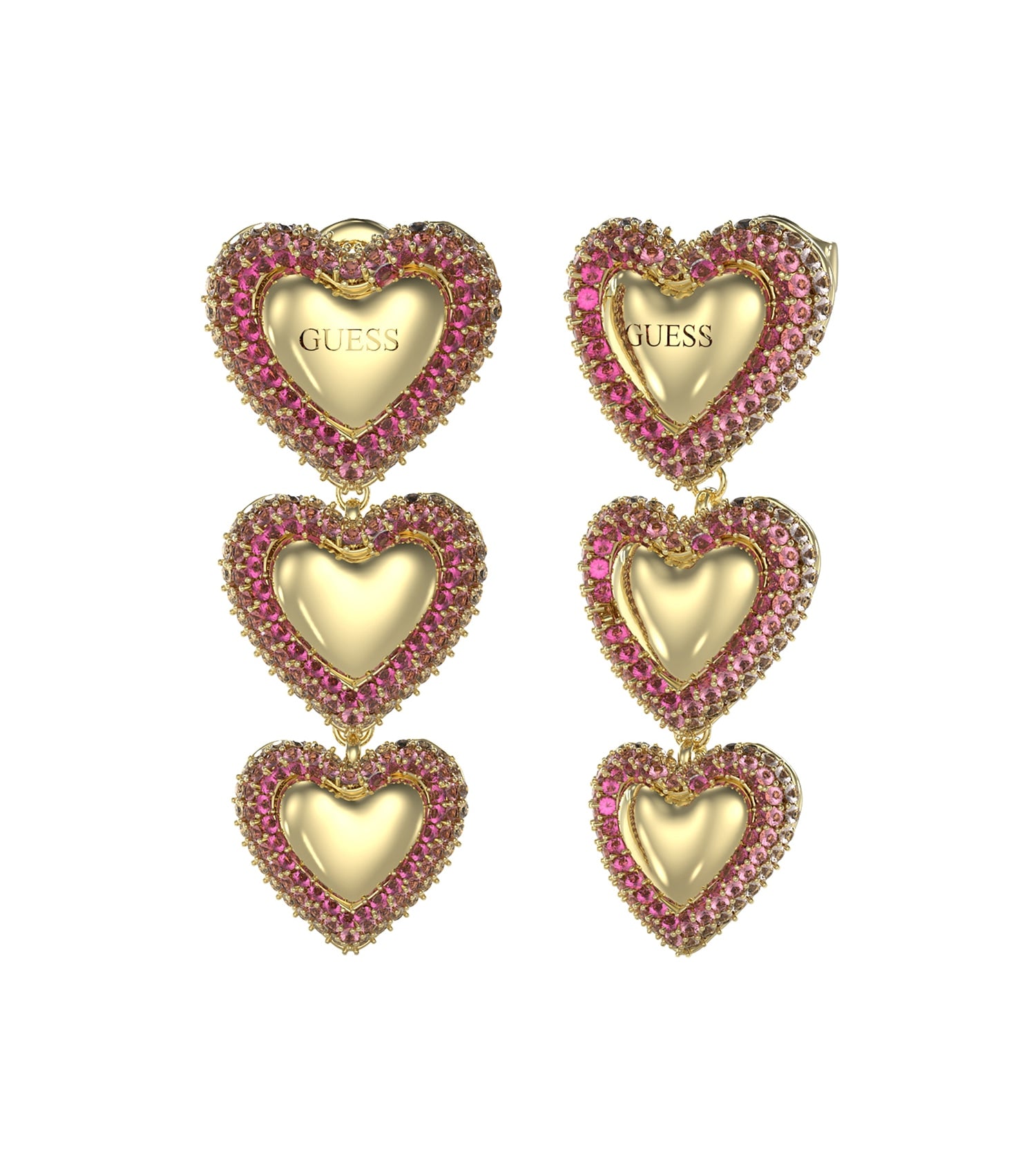 Guess Jewellery gold earrings featuring a front-facing view, showcasing sophisticated design and radiant metallic shine.