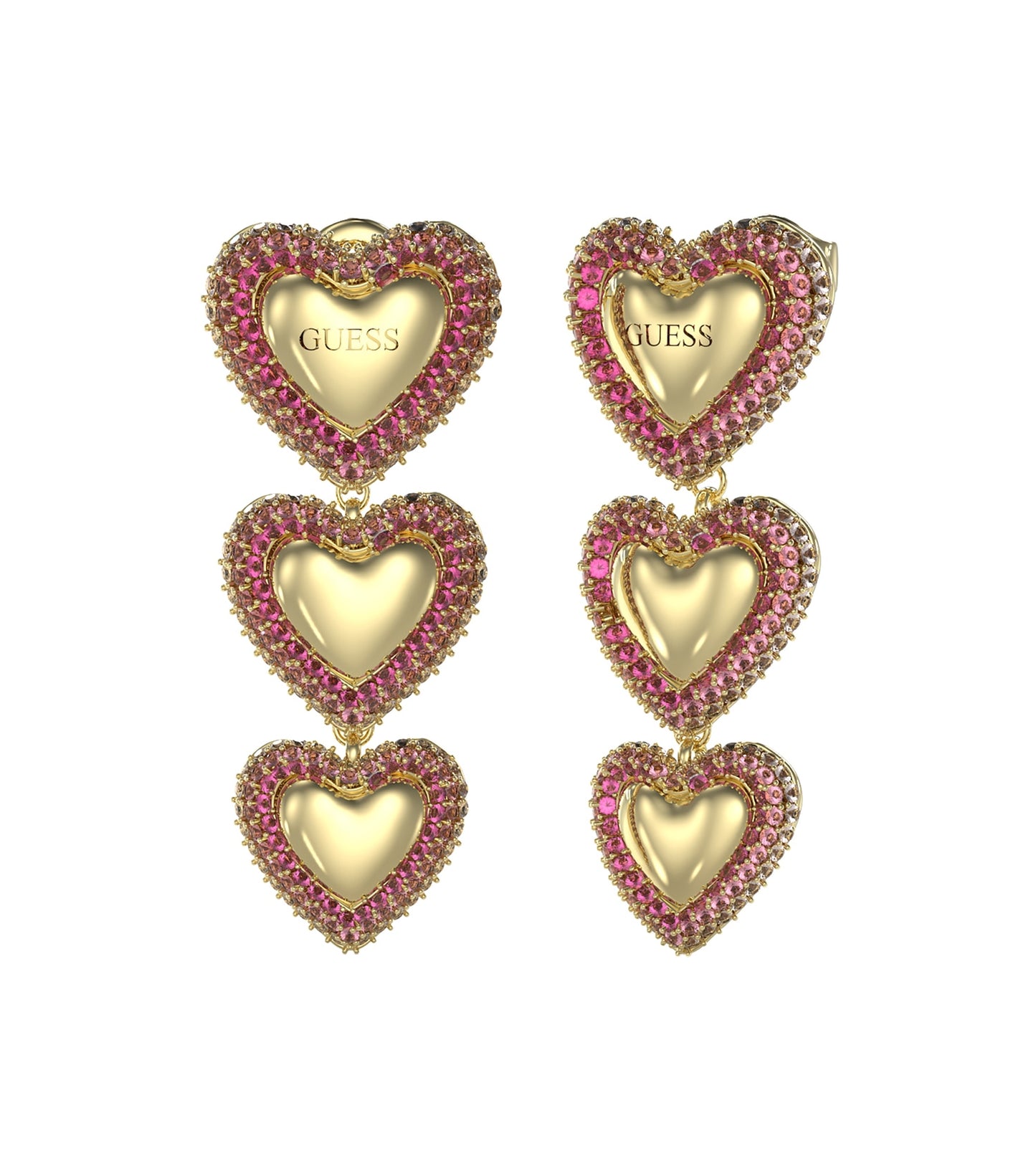 Guess Jewellery gold earrings featuring a front-facing view, showcasing sophisticated design and radiant metallic shine.