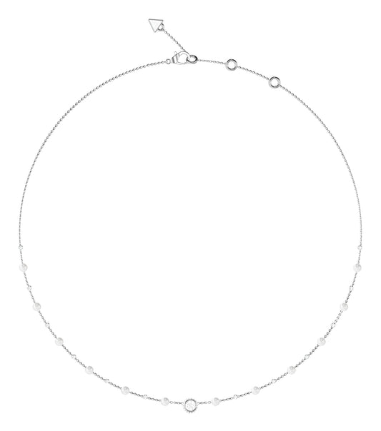 Ladies Tiny Pearly Necklace Gold Steel