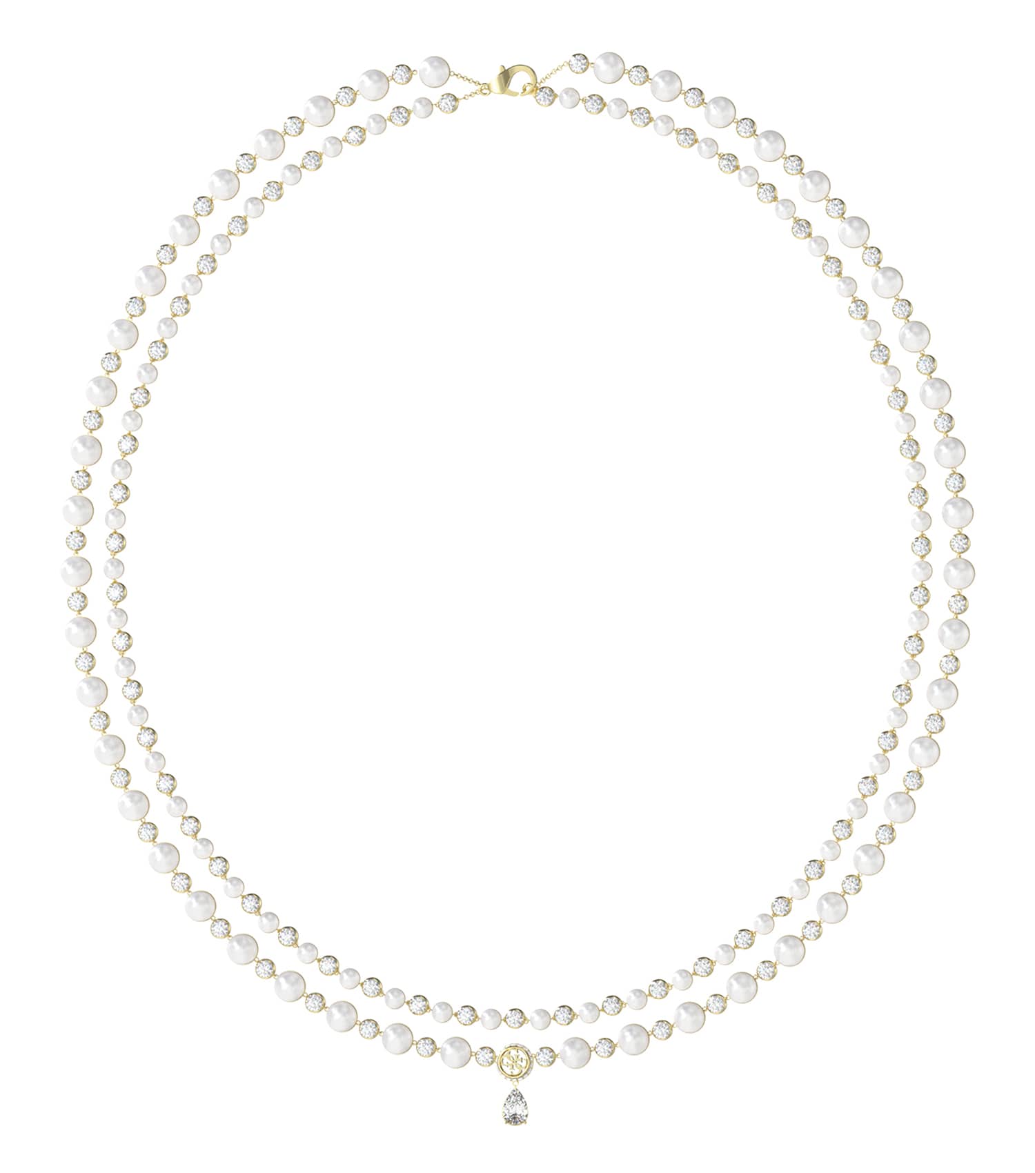 Ladies Tiny Pearly Necklace Gold Steel