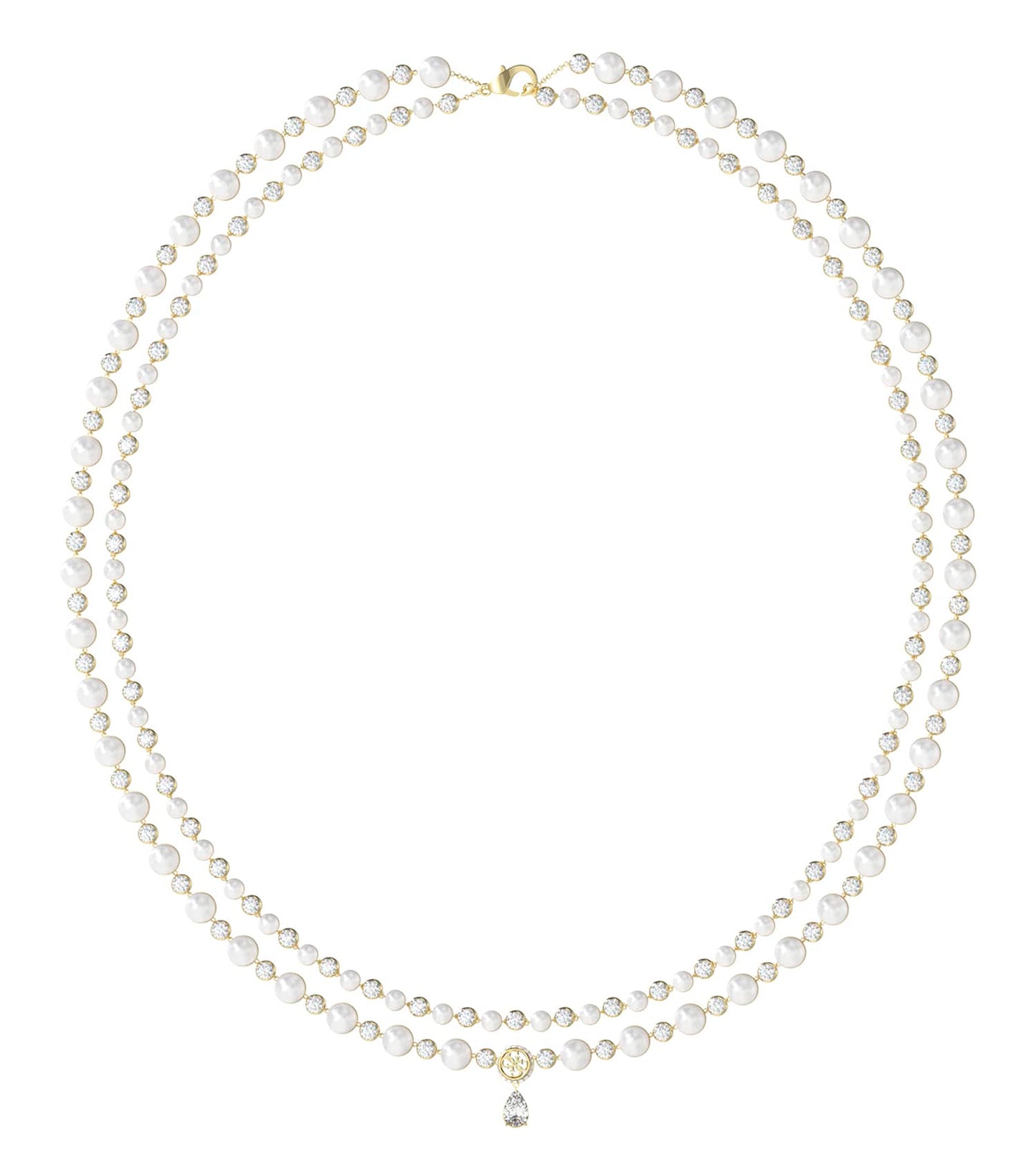 Ladies Tiny Pearly Necklace Gold Steel