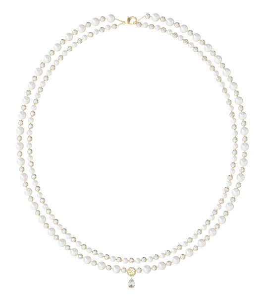 Ladies Tiny Pearly Necklace Gold Steel