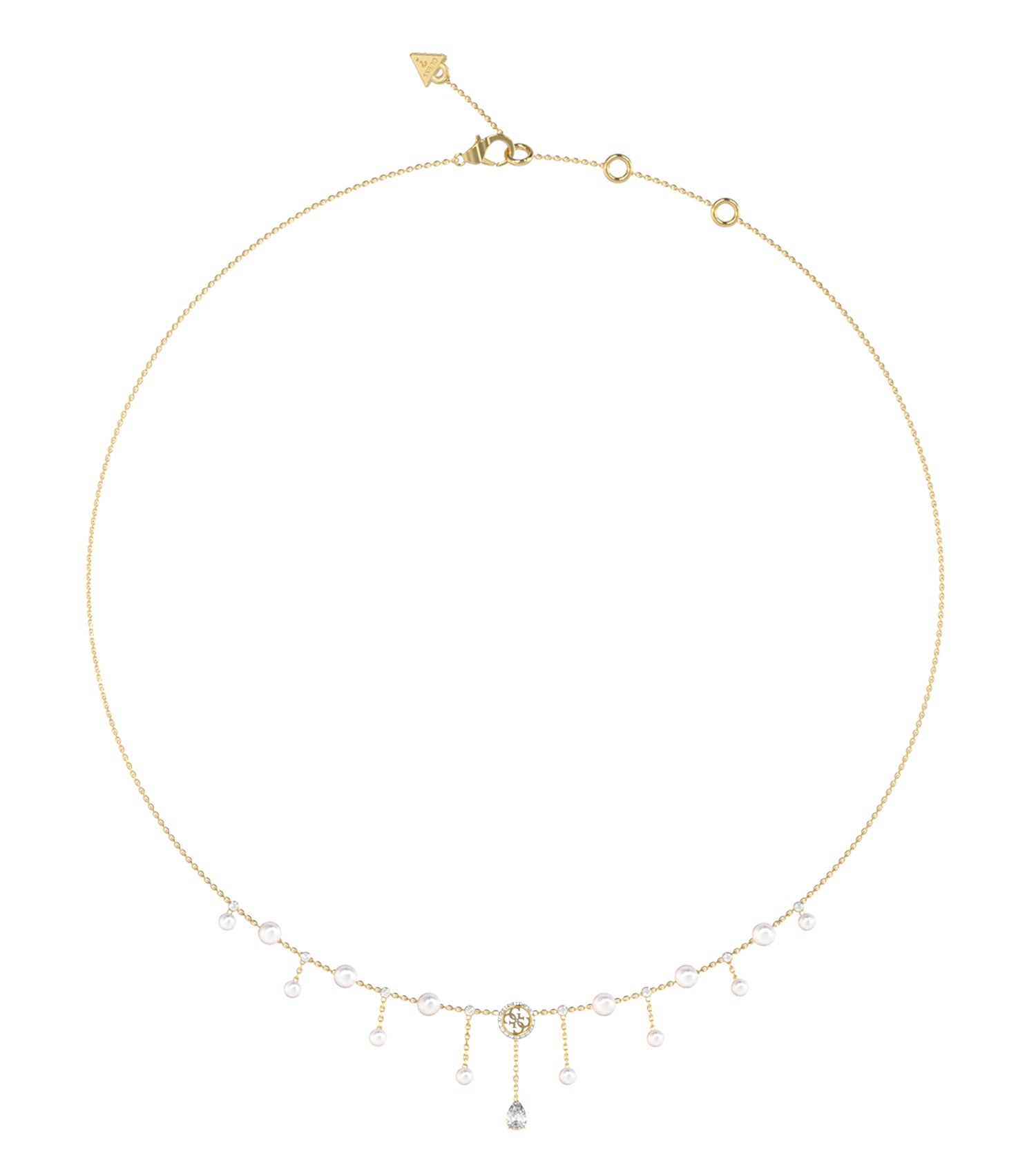 Ladies Tiny Pearly Necklace Gold Steel