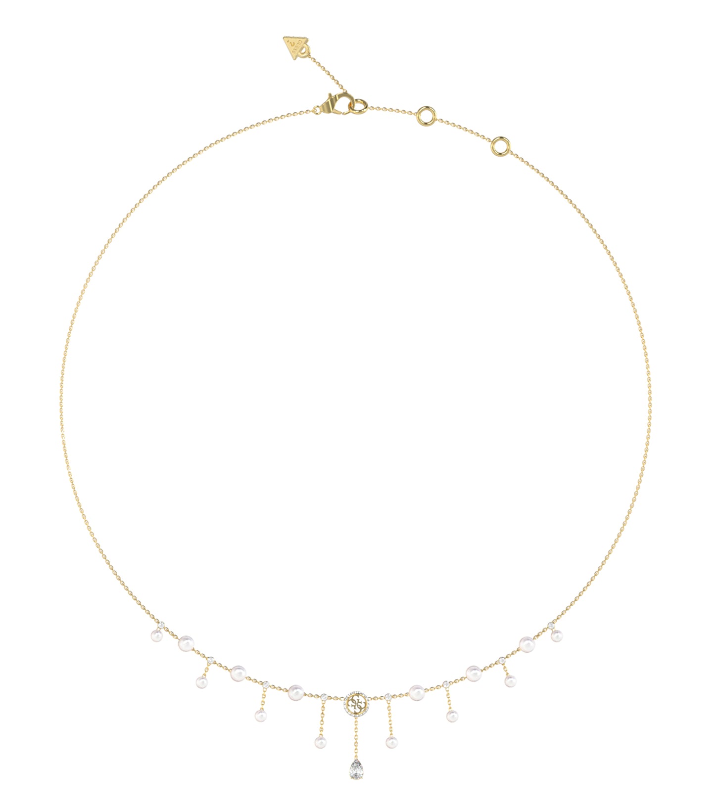 Ladies Tiny Pearly Necklace Gold Steel