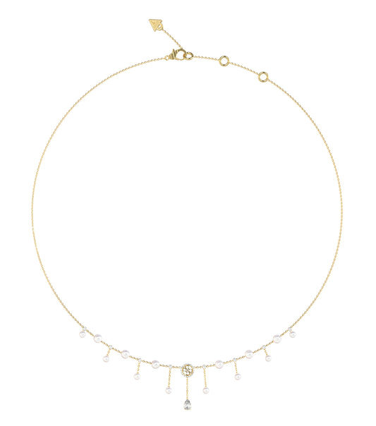 Ladies Tiny Pearly Necklace Gold Steel