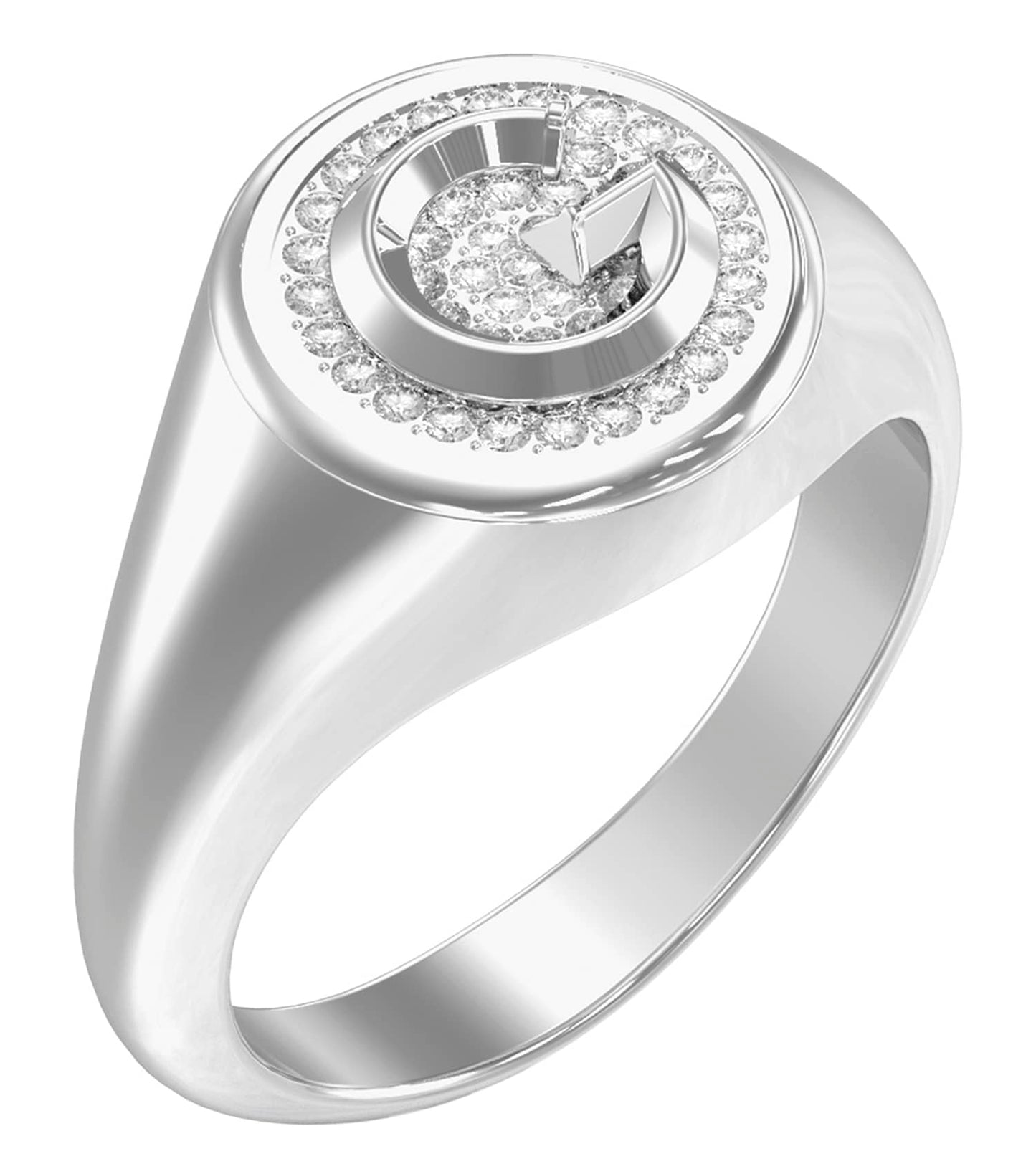 Ladies G Crystal Ring Silver Steel