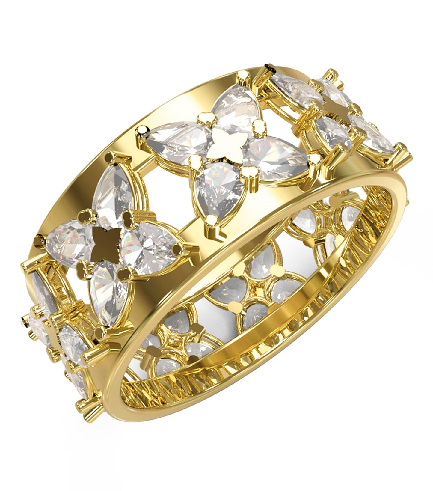 Ladies Wild Flower Ring Gold Steel