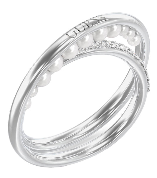 Ladies Tiny Pearly Ring Gold Steel
