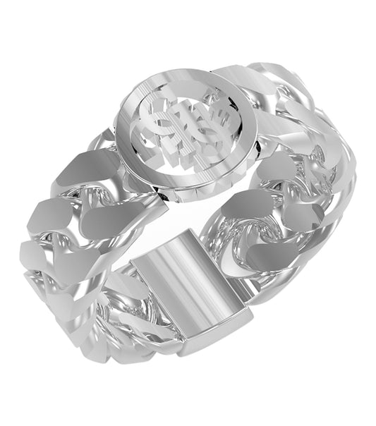 Men Log-In Guess Ring Silver Stainless Steel