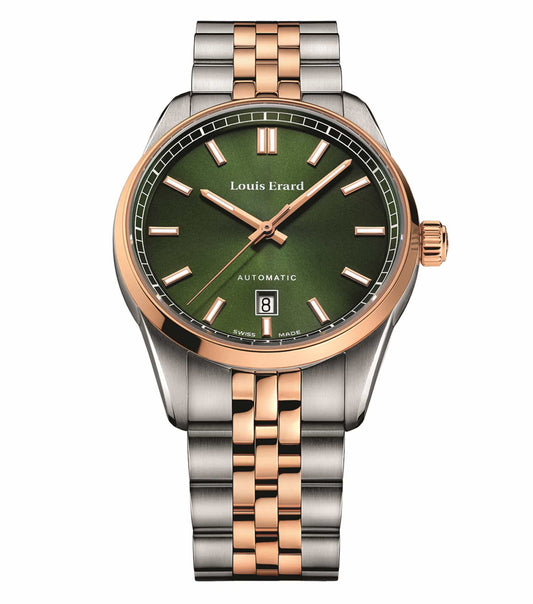 Louis Erard black watch, elegantly displayed at a 45-degree angle, reflecting sleek design and sophistication in wristwear fashion.