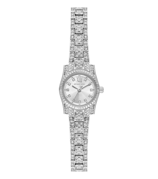 Elegant Michael Kors watch in neutral tone, angled front view showcasing intricate design, sleek strap, and premium craftsmanship