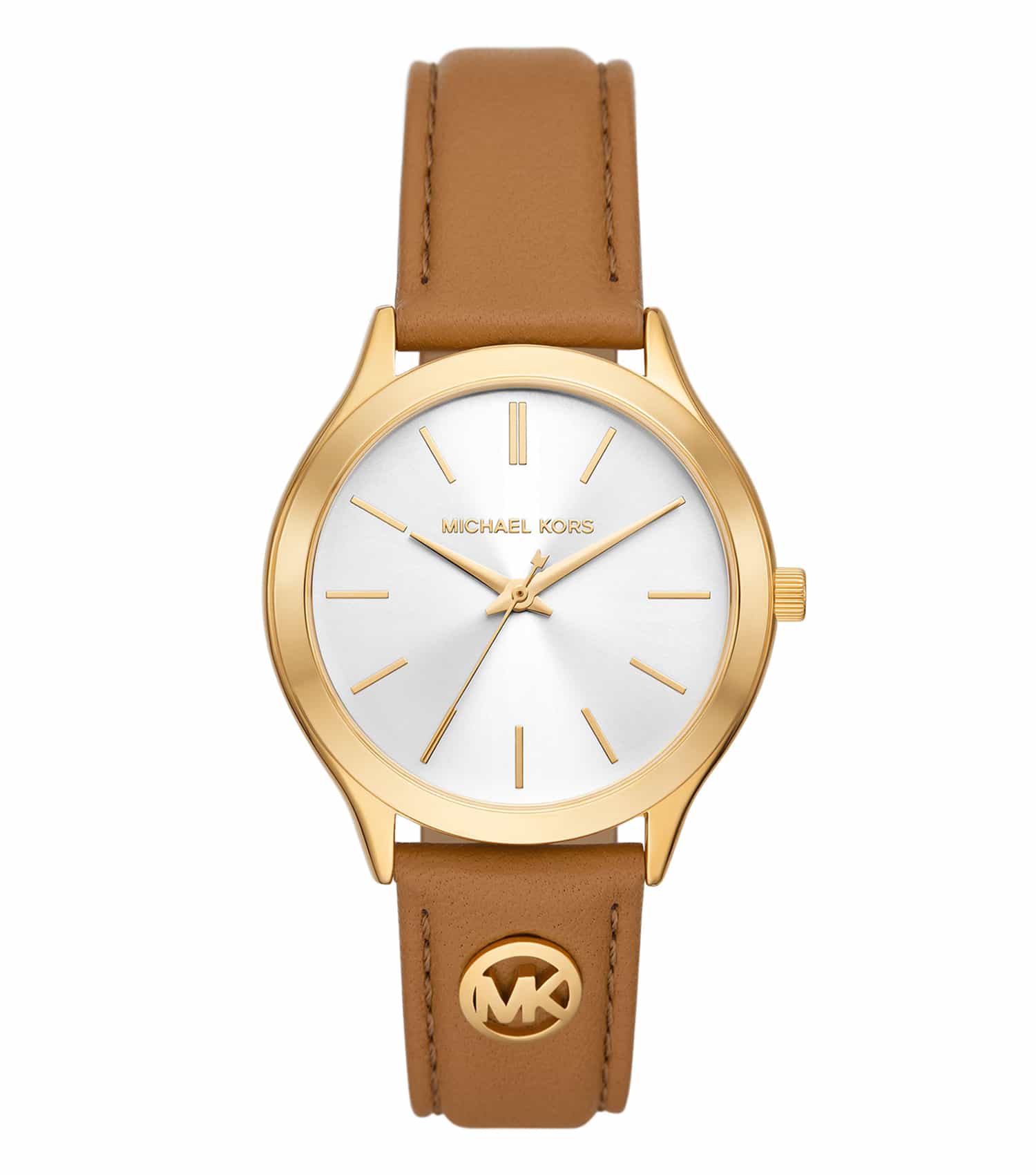 Michael Kors watch in a classic, single-tone finish, showcased at a 45-degree angle, highlighting its elegant and timeless design.