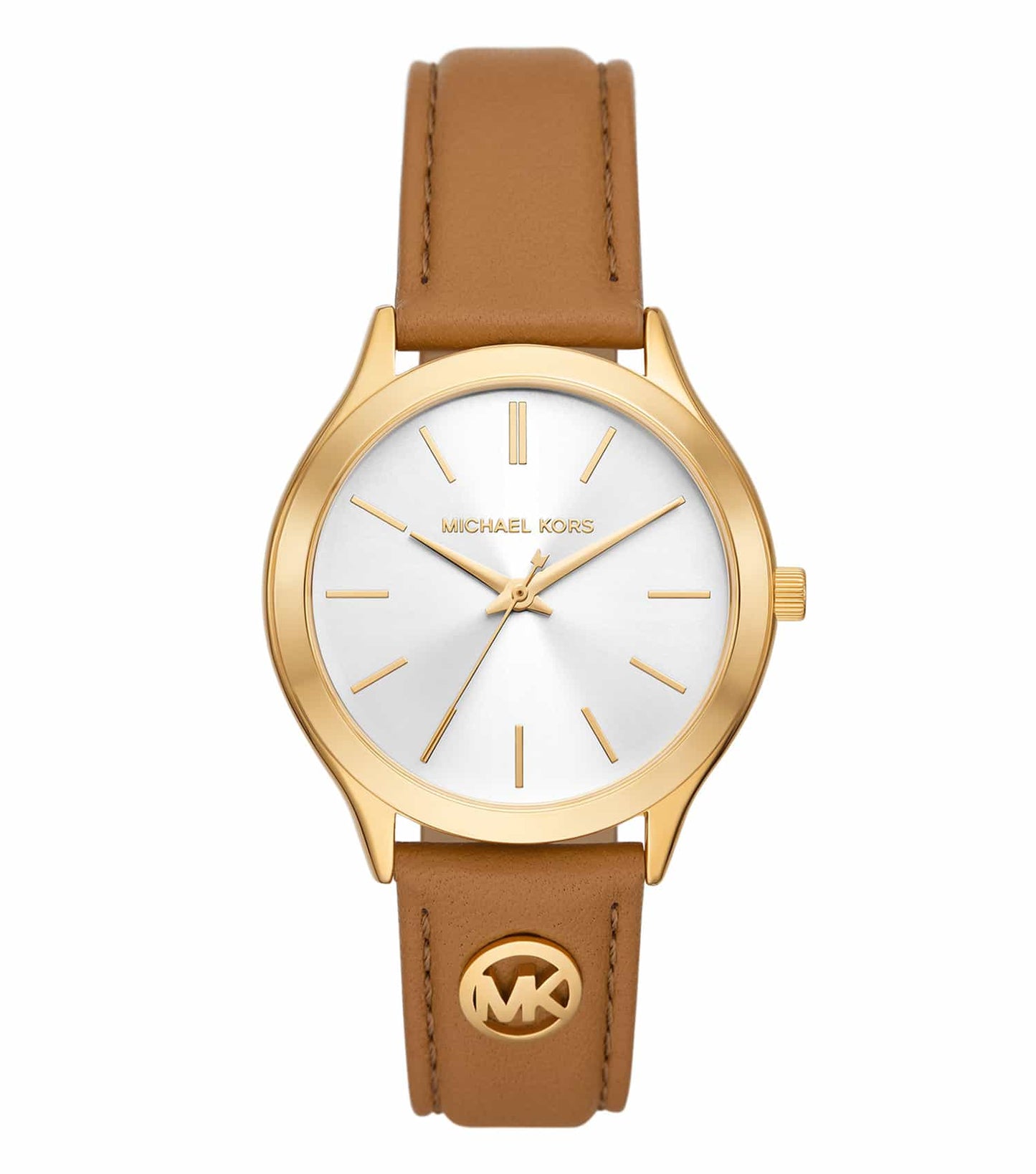 Michael Kors watch in a classic, single-tone finish, showcased at a 45-degree angle, highlighting its elegant and timeless design.