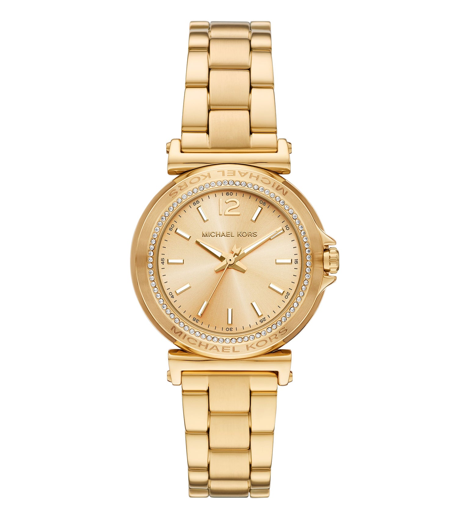 Michael Kors watch with black face and single-color silver bracelet, angled slightly, showcasing its sleek, elegant design.