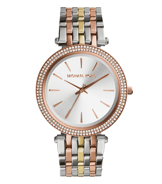 Michael Kors watch with N/A color, front angle view showcasing glossy metal strap, sleek dial, and elegant design detailing.