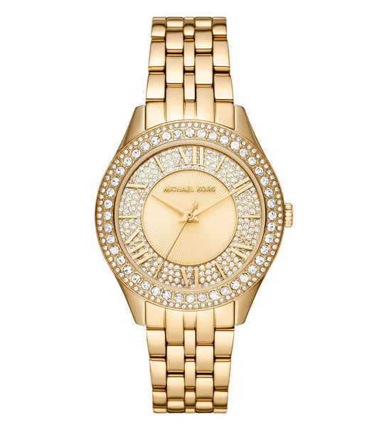 Michael Kors watch in non-colored design, elegantly displayed at a 38-degree angle, showcasing minimalist elements and premium craftsmanship.