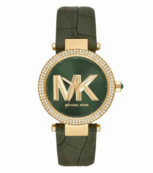 Michael Kors quartz-colored watch with sleek design, side angle view showcases elegant face and strap, perfect for style enthusiasts.