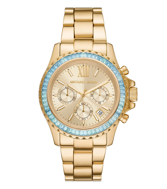 Elegant Michael Kors watch in sleek silver tone, face-forward angle showcasing intricate dial design and exquisite craftsmanship