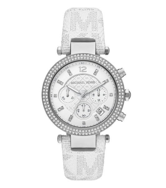 Elegant Michael Kors watch with round dial and luxurious gold accents, photographed at a 39-degree angle, perfect for style enthusiasts.