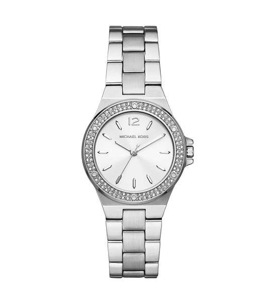 Elegant Michael Kors watch in sleek color, front angle, showcasing intricate dial details and luxurious craftsmanship.