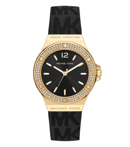 Michael Kors Quartz Watch, elegant gold-tone with crystal accents, front view showcasing timeless design and luxurious style.