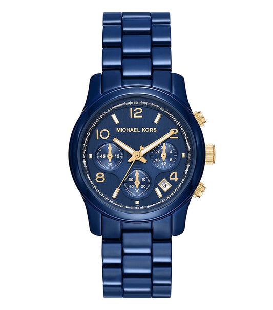 Michael Kors quartz watch in soft color captured at an elegant side angle, showcasing luxurious gold accents and intricate detailing.