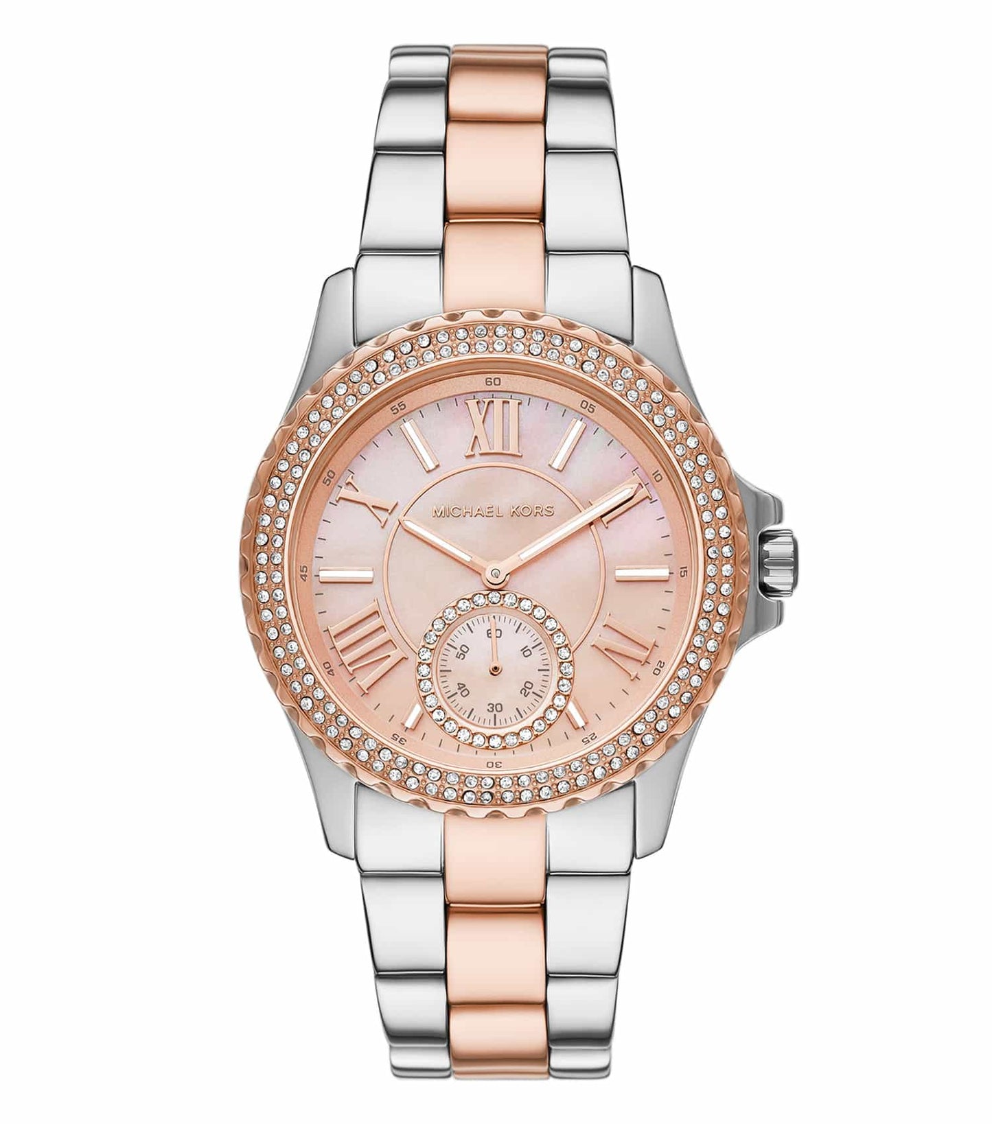 Passionate about luxury? Michael Kors Everest watch in complementary colors, front angle showcases its vivid design.