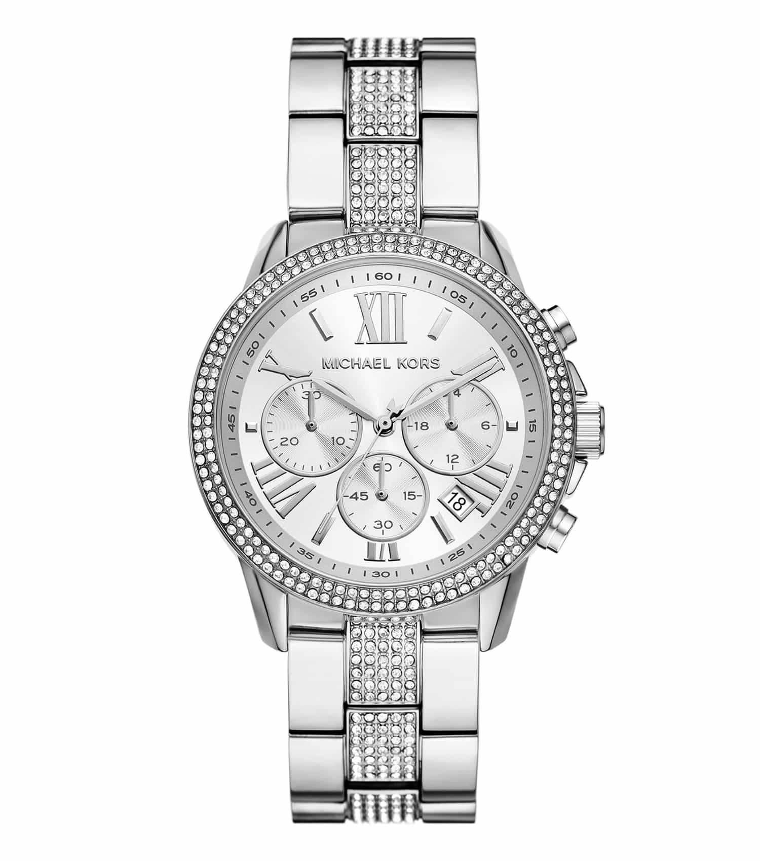 Michael Kors quartz watch with elegant rose gold accents, sleek band, side angle view showcasing sophisticated craftsmanship.