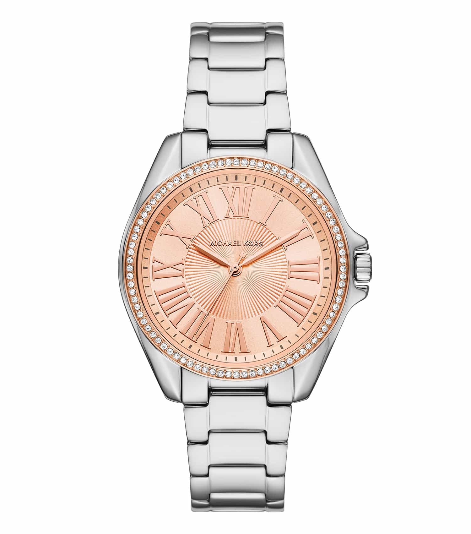 Michael Kors sleek single-color watch displayed at an elegant angle, showcasing modern design and luxurious craftsmanship.