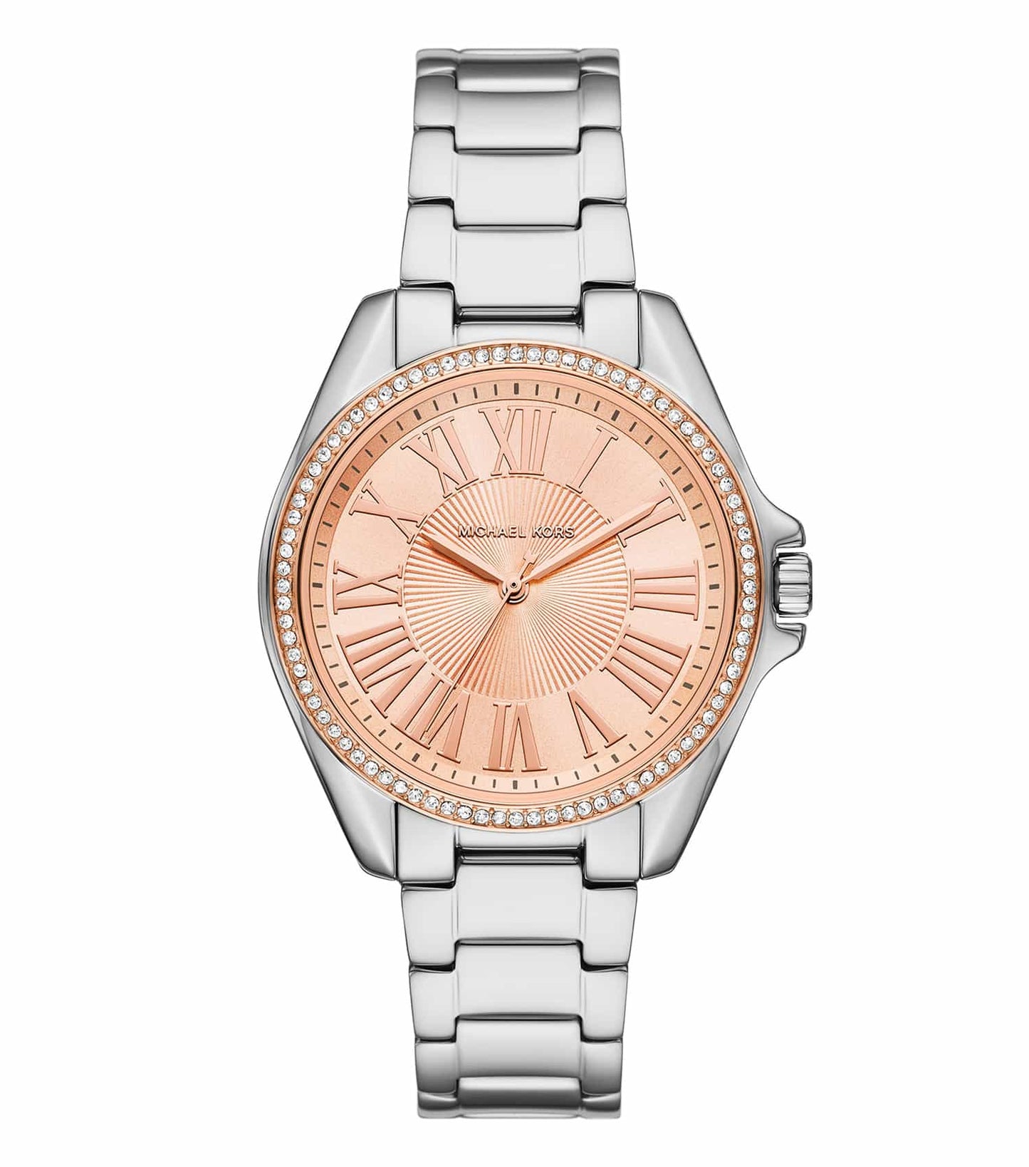 Michael Kors sleek single-color watch displayed at an elegant angle, showcasing modern design and luxurious craftsmanship.