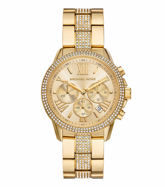 Michael Kors watch in a None color, front angle, showcasing its elegant face and reflective metallic strap against a plain white background.