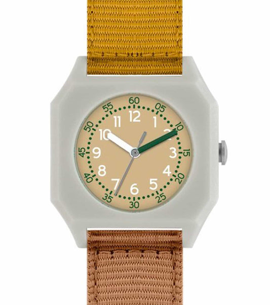 Mini Kyomo Watch in Sunburn color, showcasing a sleek side angle with detailed design, elegant strap, and timeless appeal.
